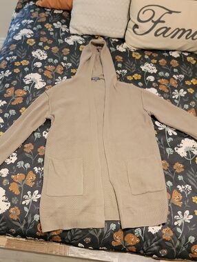 BE COOL Taupe Hooded Open-Front Cardigan Sweater